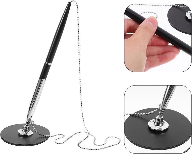 DIYEAH Rotate Signature Pen with Chain and Adhesive Base - Metal Desktop Writing Pen for Office Bank Counter and Business Use 8.18 Inches - Image 5